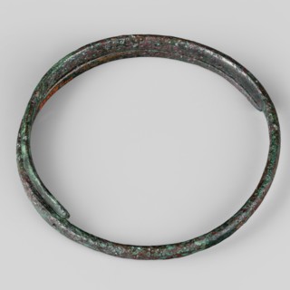 Bracelet, Made of flattened wire with thinning, overlapping ends. 9th–8th century BC; Villanovian