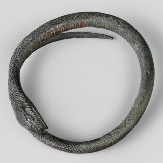 Bracelet. Made of flattened wire with thinning, overlapping ends. 9th–8th century BC; Villanovian