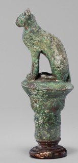 Cat sitting on a papyrus column, cats, Scen.Gal.Eg., capitals, Egyptian art, 664–332 BC; Late