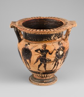 Column krater with lid, unknown Attic workshop. Black-figure krater with lid. Red clay, tinted with