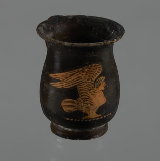 Jug, red-figure pottery, Greek pottery, mermaid mythological, Athens Greece. A small jug with a low