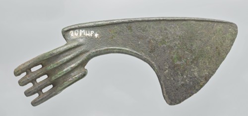 Battle axe, unknown Luristan workshop. Battle axe with a low cylindrical socket with a round hole;