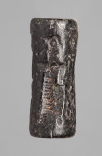 Cylinder seal with a mythological scene, unknown Cypriot workshop; mythological scene depicting two