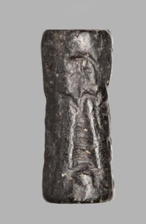 Cylinder seal with a mythological scene, unknown Cypriot workshop; mythological scene depicting two
