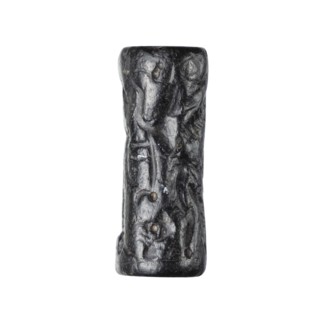 Cylinder seal with a mythological scene, unknown Cypriot workshop; mythological scene depicting two