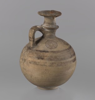 Cypriot jug, painted pottery, Jug with a flat foot, spherical body, high narrow neck with a