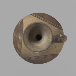 Cypriot jug. Jug on a low, straight foot. Globular body, flattened at the bottom. Quite narrow