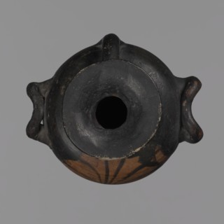 Miniature hydria, Miniature hydria with a disc-shaped foot with a profiled edge, an oval body with