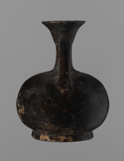 Aryballus lekythos, Reddish-brown clay with black, slightly shiny, well-covering varnish, also on