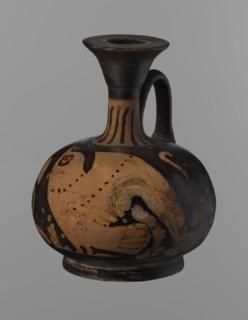 Aryballus lekythos, Ancient Greece, antiquity; Southern Italy, 4th century BC. Reddish-brown clay