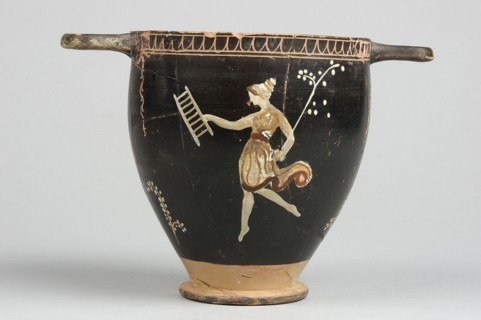 Skyphos, Skyphos with painted decoration. Engraved ornament at the upper edge of the vessel: an