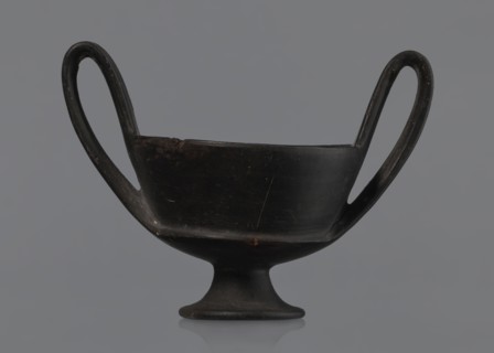 Kantharos, black-varnished on a cup-shaped foot, vessel goblet used for banquets; 1st half of the