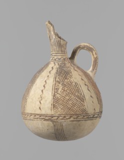 Jug, unknown Cypriot workshop. White painted ware Bronze Age jug with a spherical bottom and a