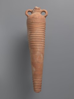Spindle-shaped amphora, unknown Aswan workshop; 6th–7th century. Kaolin clay pink, Gempeler clay IA