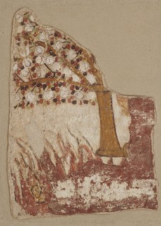 Wall painting. Tree and human figure in flames, Nubian workshop, wall paintings, tree iconographic.