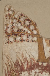Wall painting. Tree and human figure in flames, Nubian workshop, wall paintings, tree iconographic,