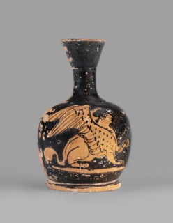 Lekythos with a sphinx. A small Attic red-figure lekythos with a viscous vise? may be