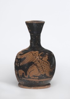 Lekythos with a sphinx, unknown Attic workshop. A small Attic red-figure lekythos with a vise. The