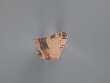 Fragment of the body of a vessel with decoration painted in black and red against a pink-beige