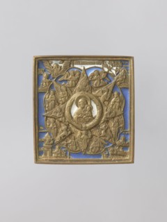Icon: Mother of God - Nieopalimaya Kupina. Old Believer workshop. Nieopalimaya Kupina iconographic.