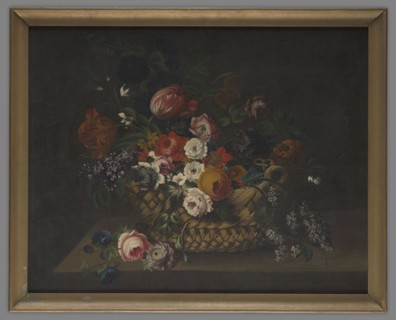 Flowers in a Wicker Basket, unknown painter, 1st half of the 19th century, painting, height 68 cm,