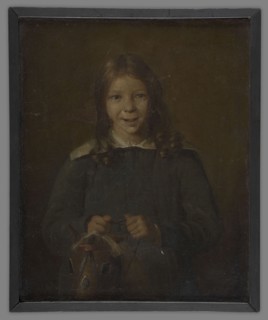 Boy sitting on a wooden horse, 19th century, portrait, height 27.5 cm, width 22 cm, A portrait of a