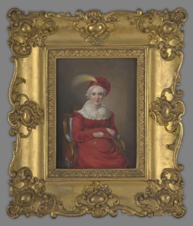Helena Radziwill, née Przezdziecka 1752–1821, with grey hair, in a red dress, sitting on a chair