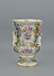Vase, 19th/20th century, Meissen; vase; diameter 36 cm, base diameter 24 cm., An ornate ceramic