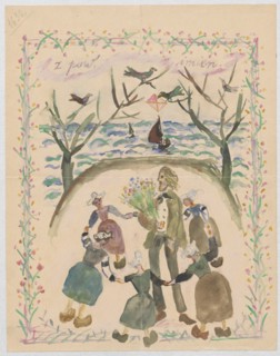 Name day card for Maria Mickiewiczówna by Tadeusz Makowski 1882–1932. Drawing on both sides of a