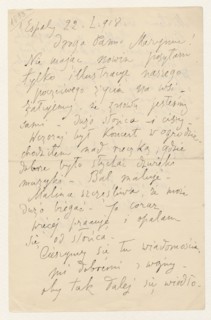 Letter to Maria Mickiewiczówna from Tadeusz Makowski 1882–1932, one page, both sides written, 22