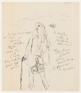 Letter to Maria Mickiewiczówna with a drawing: self-portrait of the artist in a coat and beret,