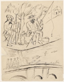 Un dimanche a la campagne... - drawing attached to a letter to Maria Mickiewiczówna; Makowski