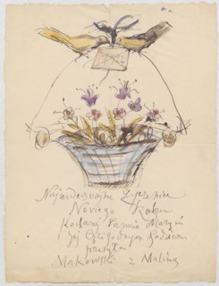 A letter with New Year's wishes for Maria Mickiewiczówna and her parents, with a drawing of a