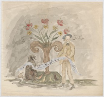 Drawing laurel with name day wishes for Maria Mickiewiczówna, with a self-portrait of the artist