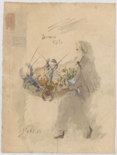 Name-day card for Maria Mickiewiczówna with a drawing depicting a self-portrait of the artist