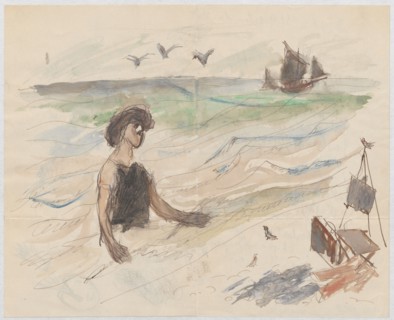 Letter to Maria Mickiewiczówna with a drawing self-portrait of the artist bathing in the sea,
