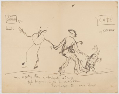 Heart in one direction and duty in the other self-portrait of the artist with the dog Malina and a