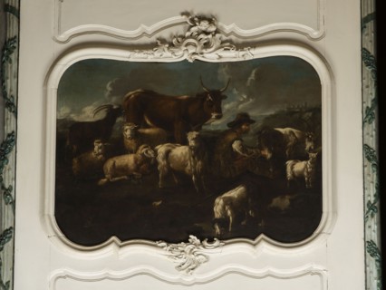 Shepherd's Scene with a Shepherd Milking a Goat, by Philipp Peter Roos 1657–1706. The overall tones