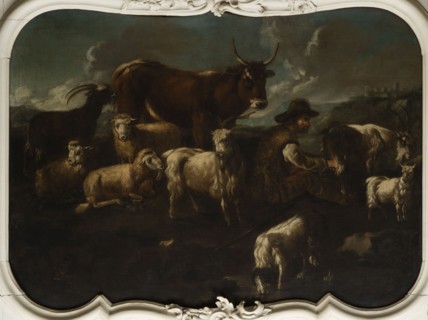 Shepherd's Scene with a Shepherd Milking a Goat, Roos, Philipp Peter 1657–1706. The overall tones