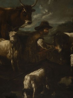 Shepherd's Scene with a Shepherd Milking a Goat, Roos, Philipp Peter 1657–1706. The overall tones
