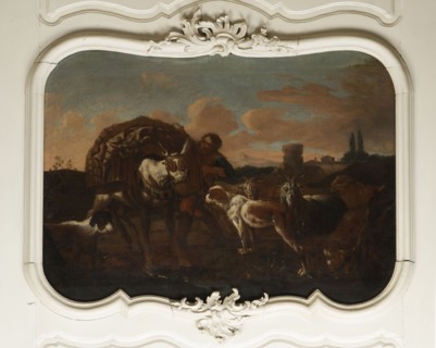 Shepherd's Scene with a Laden Donkey, Roos, Philipp Peter 1657–1706 painter. General tones of brown