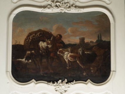 Shepherd's Scene with a Laden Donkey, Roos, Philipp Peter 1657–1706 painter. General tones of brown