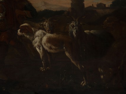 Shepherd's Scene with a Laden Donkey, Roos, Philipp Peter 1657–1706 painter. General tones of brown