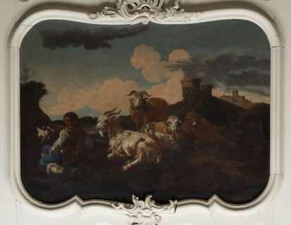 Shepherd Scene with a View of the Castle, Roos, Philipp Peter 1657–1706 painter. Multicolored