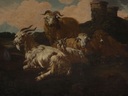Shepherd Scene with a View of the Castle, Roos, Philipp Peter 1657–1706 painter. Multicolored