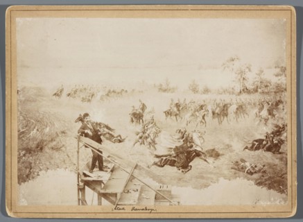 Painting the Raclawice Panorama: one of the painters Zygmunt Rozwadowski? standing on scaffolding