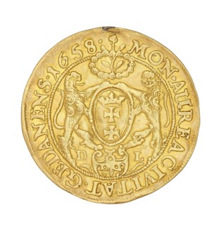 Gdansk ducat; Lesse, Daniel mintmaster, 1656–1685 co-creator; John II Casimir Vasa King of Poland,