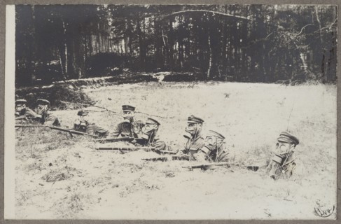 Polish Legions. Soldiers in a trench wearing gas masks Portfolio Polish Legions 1914-1918, part I,