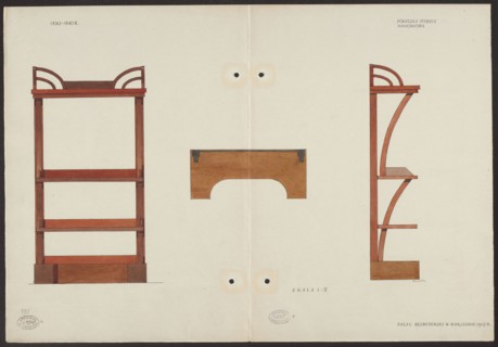 Standing shelf made of mahogany wood from the furnishings of the Belweder Palace; front, top and