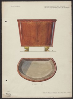 Fireplace wood vessel made of mahogany with bronzed legs from the furnishings of the Belweder